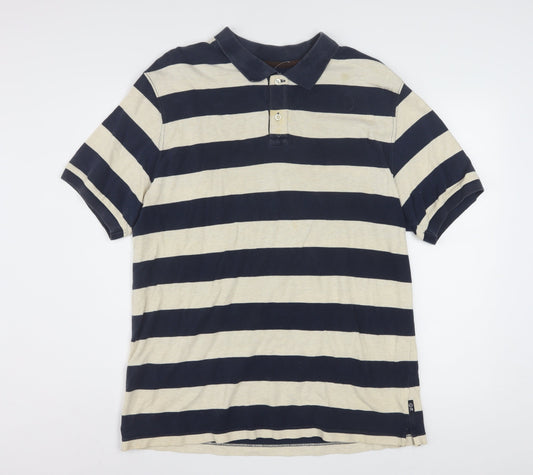Chaps Men's Blue Beige Striped Cotton Polo Shirt Size L