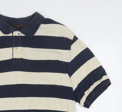 Chaps Men's Blue Beige Striped Cotton Polo Shirt Size L
