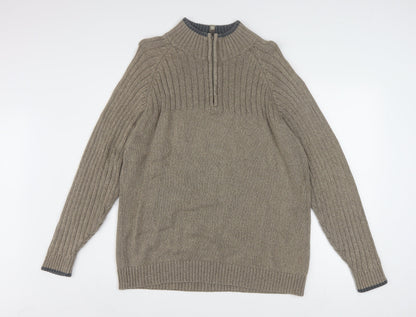 Columbia Men’s Beige Cotton 1/2 Zip High Neck Jumper Size L
