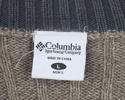 Columbia Men’s Beige Cotton 1/2 Zip High Neck Jumper Size L