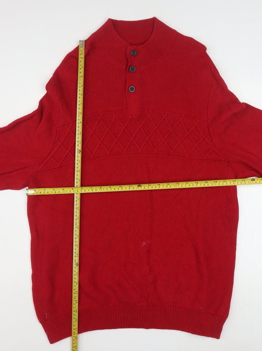 Chaps Men’s Red Cotton Henley Jumper XL Cable-Knit Classic