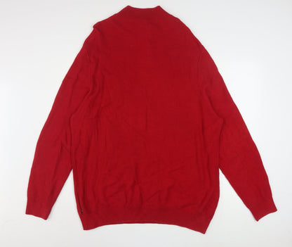Chaps Men’s Red Cotton Henley Jumper XL Cable-Knit Classic
