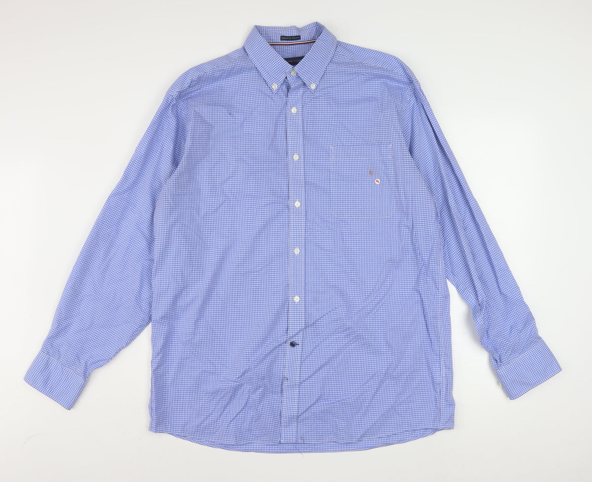 Tommy Hilfiger Men's Blue Check Button-Down Regular Fit Shirt Size L