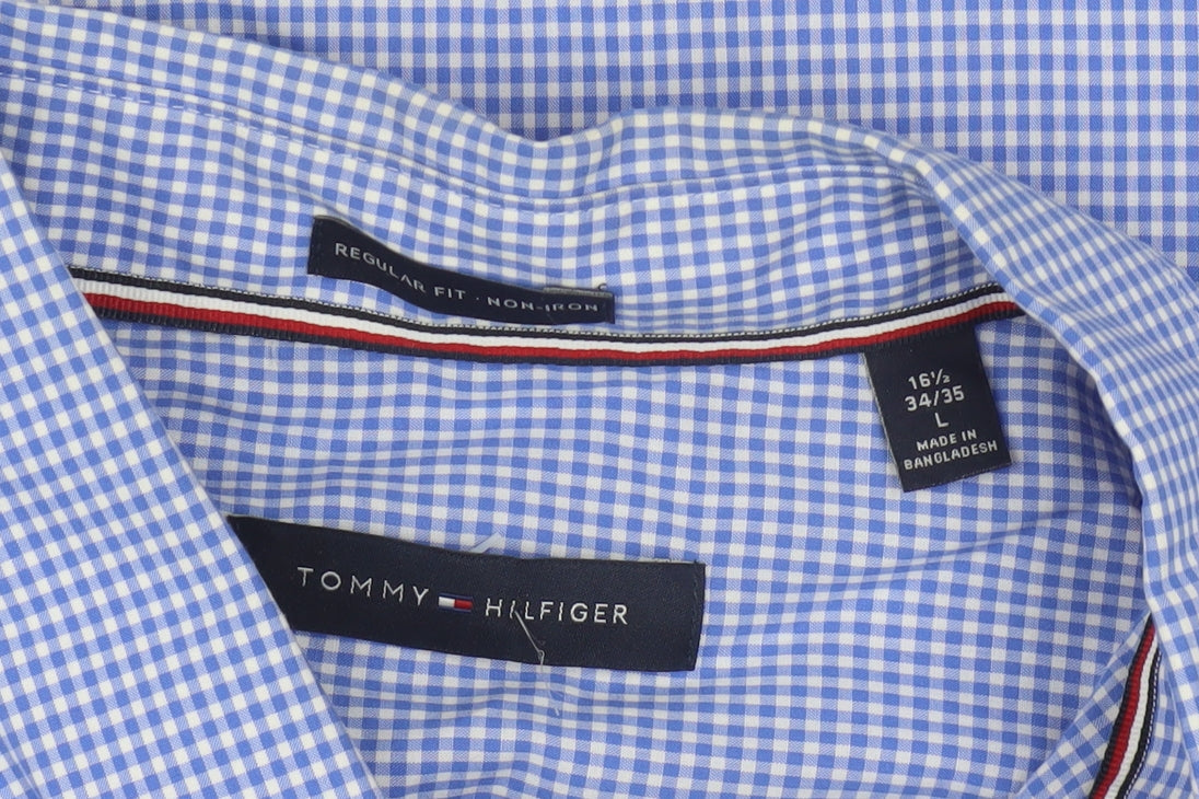 Tommy Hilfiger Men's Blue Check Button-Down Regular Fit Shirt Size L