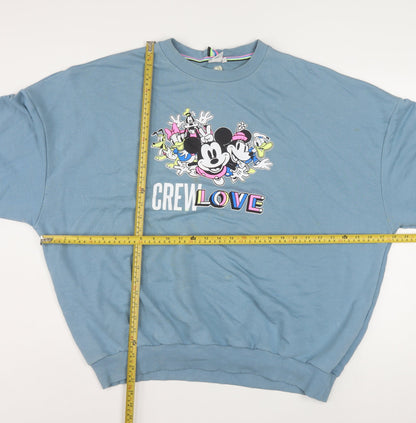 Disney Women Blue Crew Love XL Pullover Sweatshirt Mickey & Friends
