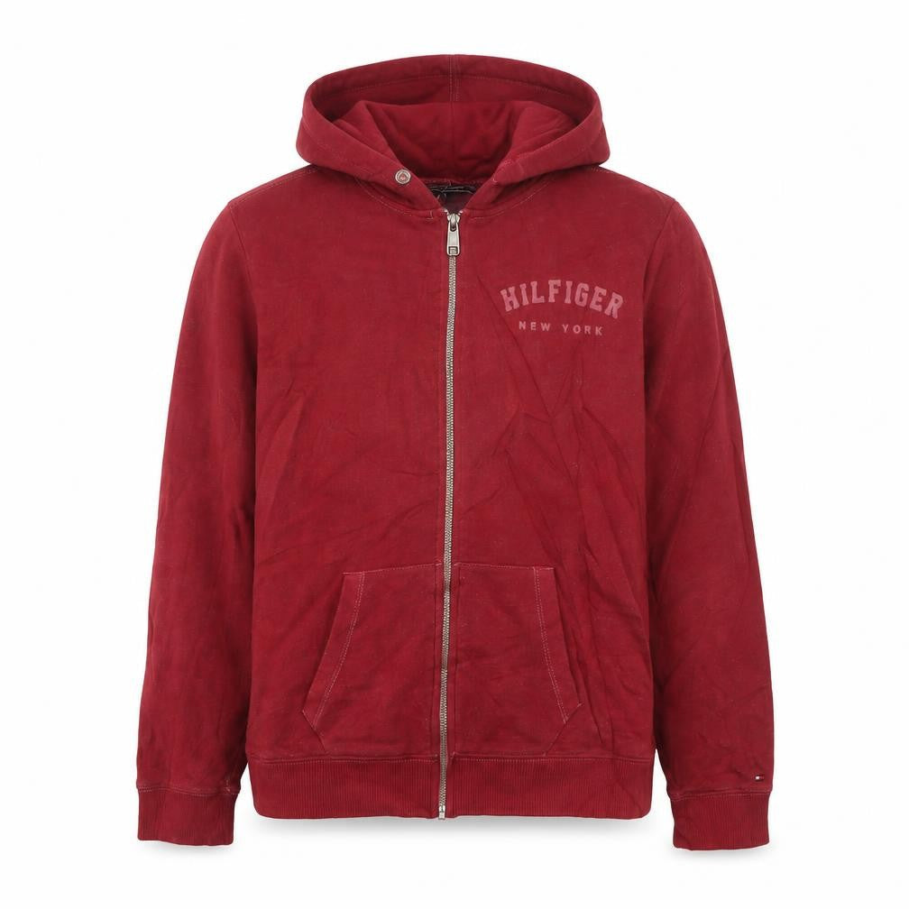 Tommy Hilfiger Mens Red Full Zip Hoodie L Cotton Blend Casual