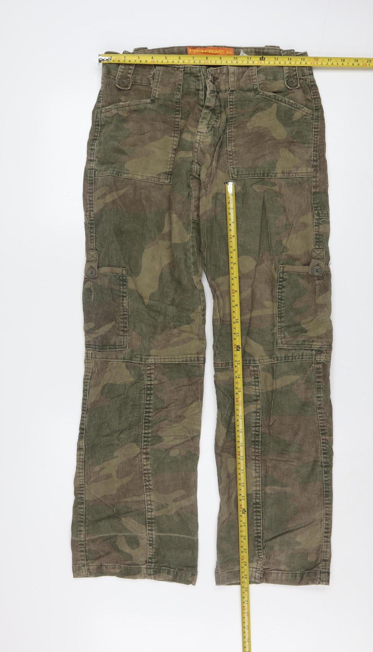 Fishbone Womens Green Camouflage Corduroy Cargo Trousers Size 27