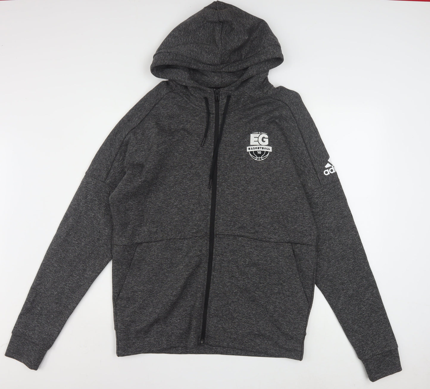 Adidas Men's Grey Full Zip Hoodie Size L Sports Basketball EG Logo