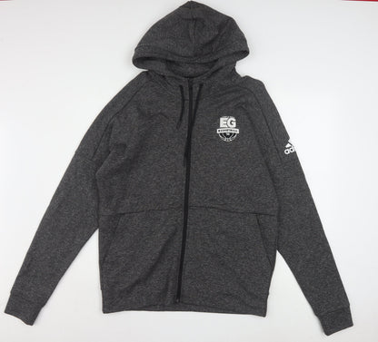 Adidas Men's Grey Full Zip Hoodie Size L Sports Basketball EG Logo