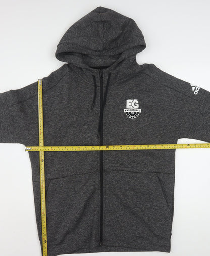 Adidas Men's Grey Full Zip Hoodie Size L Sports Basketball EG Logo