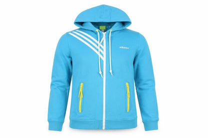 Front view of Adidas Neo women’s blue full zip hoodie, size UK 12, cotton blend