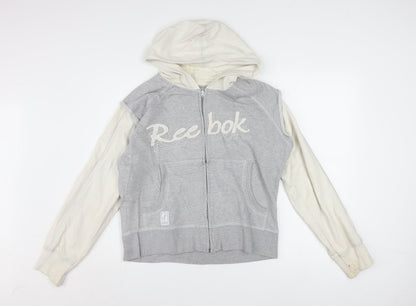 Reebok Womens Grey Full Zip Hoodie Size 16 Cotton Blend Casual