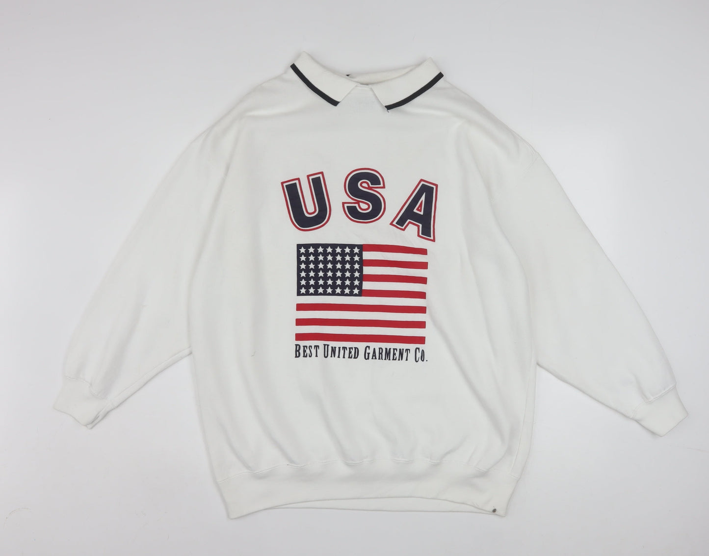 L.A. Blues Men's White Collared USA Graphic Pullover Sweatshirt M