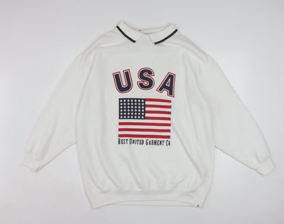 L.A. Blues Men's White Collared USA Graphic Pullover Sweatshirt M