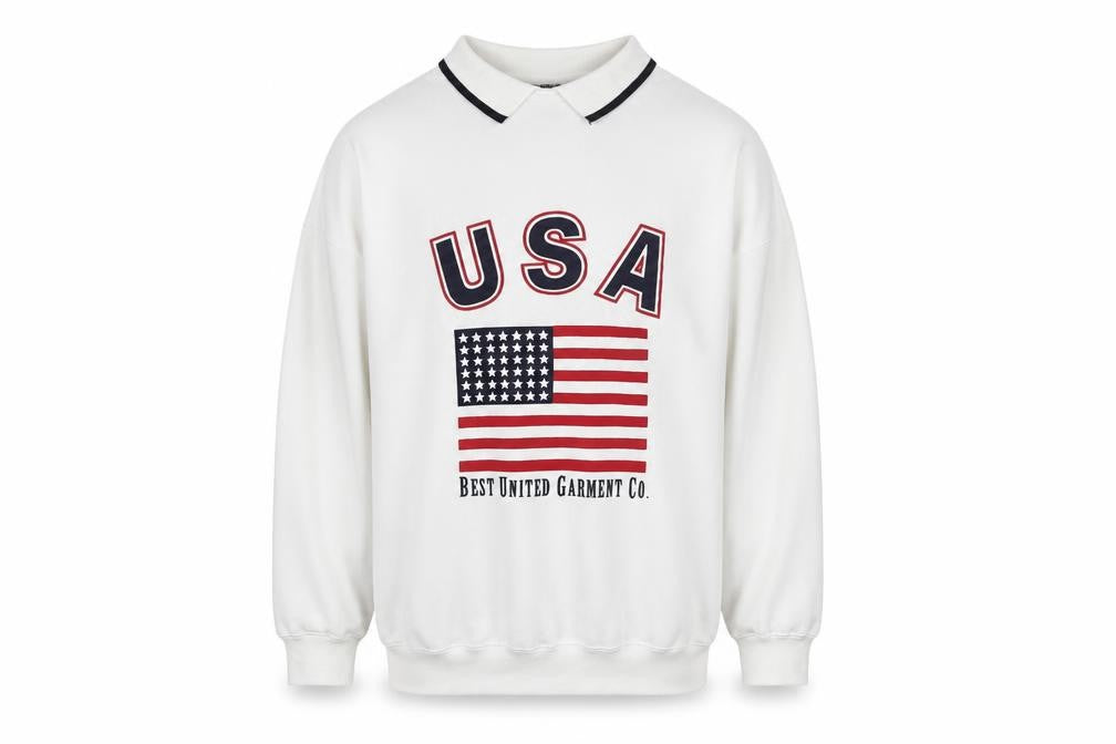 L.A. Blues Men's White Collared USA Graphic Pullover Sweatshirt M