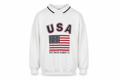 L.A. Blues Men's White Collared USA Graphic Pullover Sweatshirt M