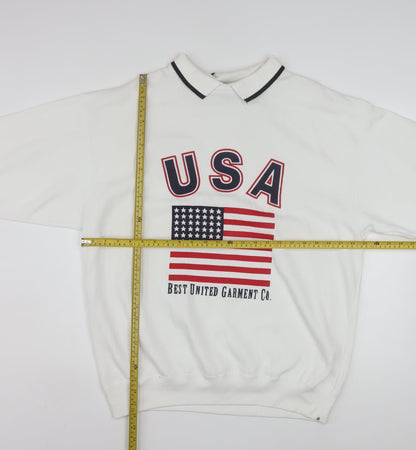 L.A. Blues Men's White Collared USA Graphic Pullover Sweatshirt M