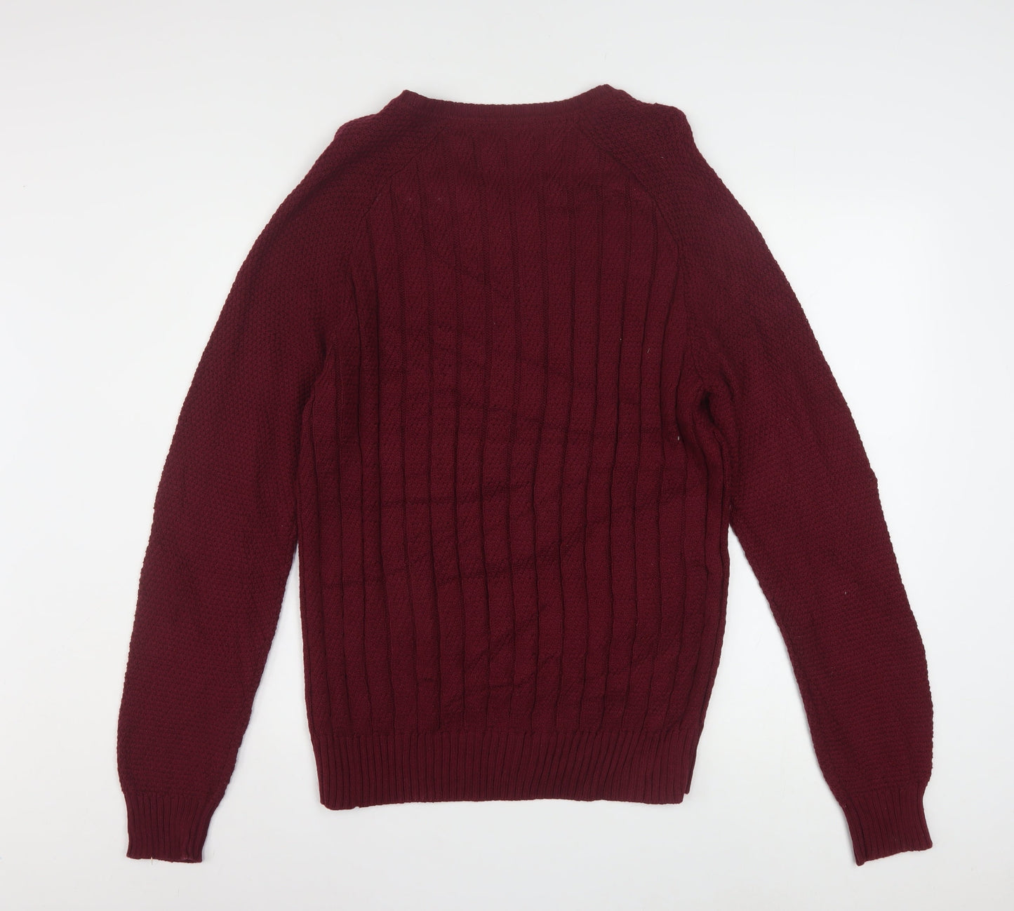 Calvin Klein Men’s Red V-Neck Cable Knit Cotton Jumper M