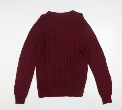 Calvin Klein Men’s Red V-Neck Cable Knit Cotton Jumper M
