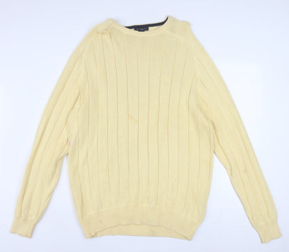 Nautica Mens Beige Cotton Ribbed Crew Neck Pullover Jumper XL