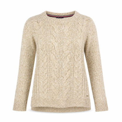 Tommy Hilfiger Womens Beige Cable-Knit Crew Neck Jumper Size 2XS