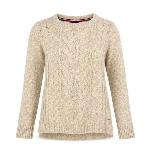 Tommy Hilfiger Womens Beige Cable-Knit Crew Neck Jumper Size 2XS