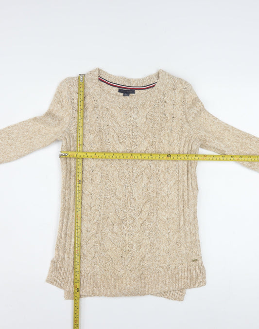 Tommy Hilfiger Womens Beige Cable-Knit Crew Neck Jumper Size 2XS