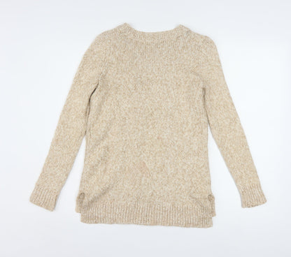 Tommy Hilfiger Womens Beige Cable-Knit Crew Neck Jumper Size 2XS