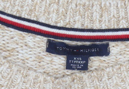 Tommy Hilfiger Womens Beige Cable-Knit Crew Neck Jumper Size 2XS