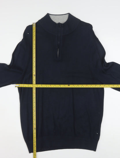 Nautica Men's Blue 1/4 Zip High Neck Cotton Blend Jumper L