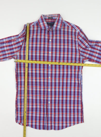 Tommy Hilfiger Men's Red Blue Checked Slim Fit Long Sleeve Shirt 15