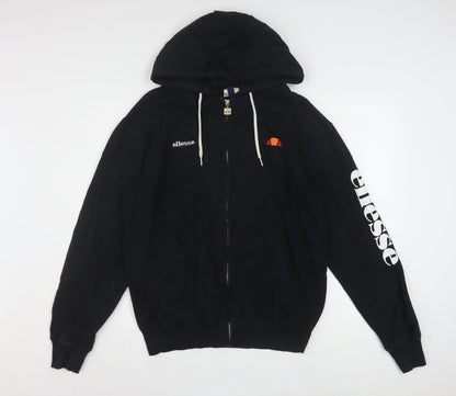 Ellesse Womens Black Full Zip Hoodie Size 10 Cotton Blend Logo Sleeve