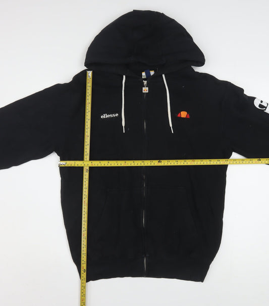 Ellesse Womens Black Full Zip Hoodie Size 10 Cotton Blend Logo Sleeve