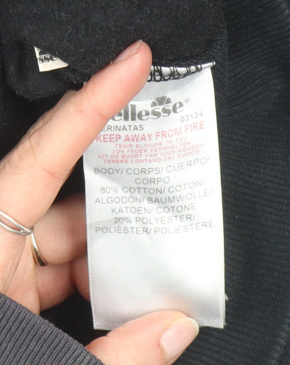 Ellesse Womens Black Full Zip Hoodie Size 10 Cotton Blend Logo Sleeve