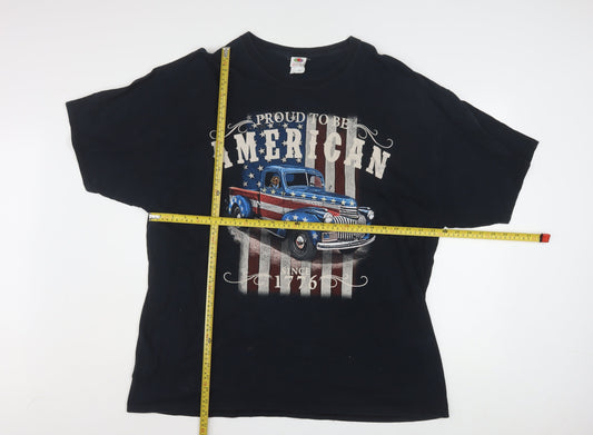 Fruit of the Loom Men's Black Proud to be American Graphic T-Shirt XXL