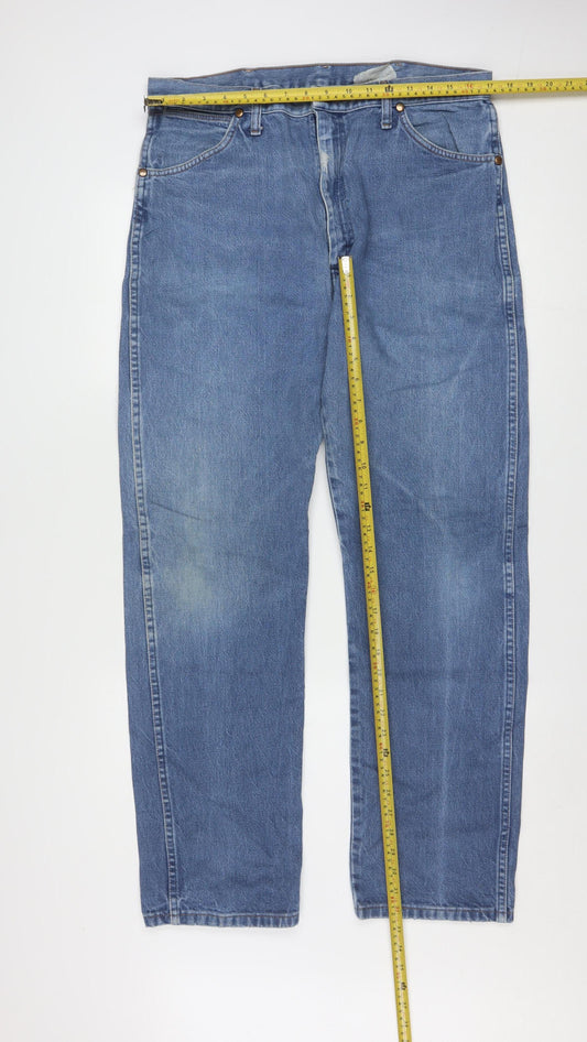 Wrangler Men Blue 36x32 Straight Leg Denim Jeans Regular Fit