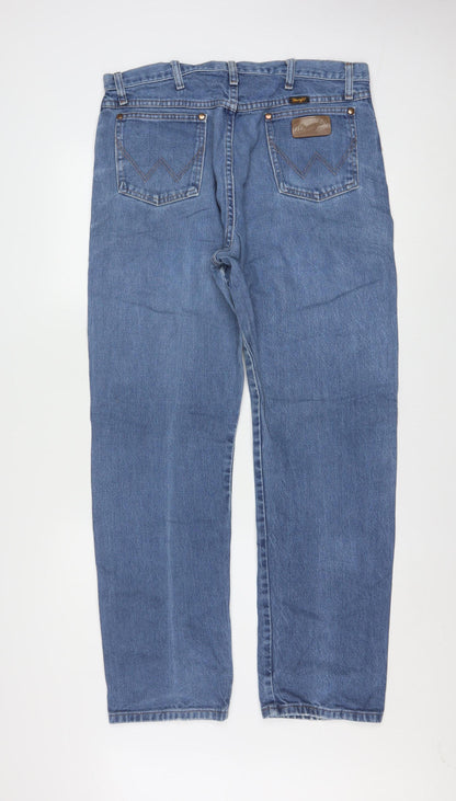 Wrangler Men Blue 36x32 Straight Leg Denim Jeans Regular Fit
