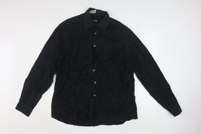Hugo Boss Men's Black Long Sleeve Button-Up Cotton Shirt Size 16