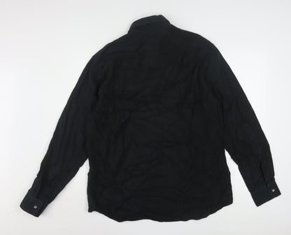 Hugo Boss Men's Black Long Sleeve Button-Up Cotton Shirt Size 16