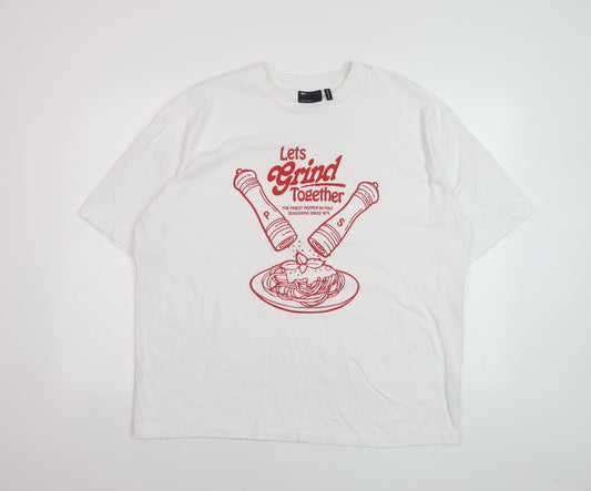 ASOS DESIGN Women White Size 10 Funny Graphic Cotton T-Shirt