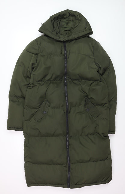Brave Soul Women's Green Hooded Long Puffer Coat Size 12 Winter Warm