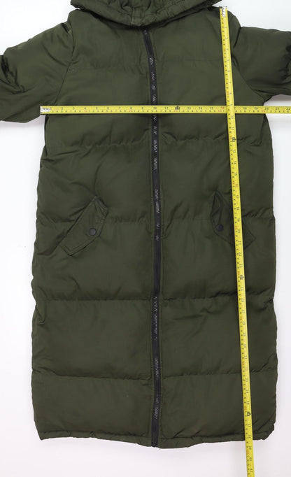 Brave Soul Women's Green Hooded Long Puffer Coat Size 12 Winter Warm