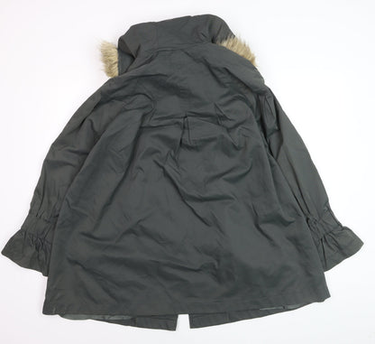 French Connection Women’s Green Fur Trim Hooded Parka Coat Size 10