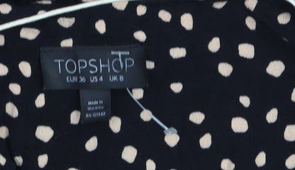 Topshop Women's Black Polka Dot Midi Fit & Flare Dress Size 8