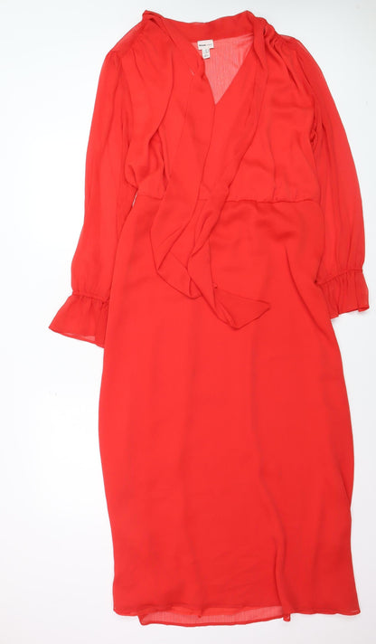 River Island Women Red Wrap Midi Dress Size 20 Long Sleeve Chiffon