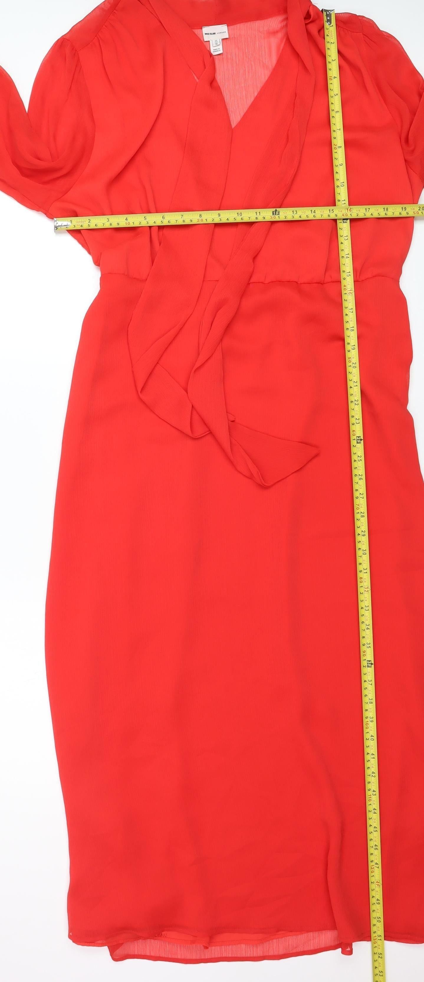 River Island Women Red Wrap Midi Dress Size 20 Long Sleeve Chiffon