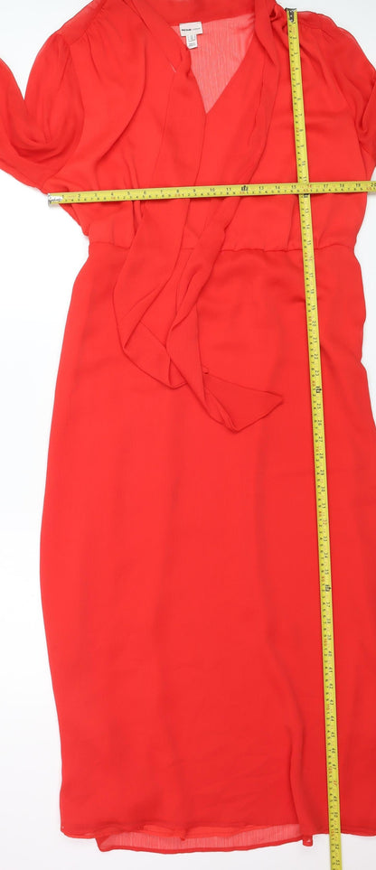 River Island Women Red Wrap Midi Dress Size 20 Long Sleeve Chiffon