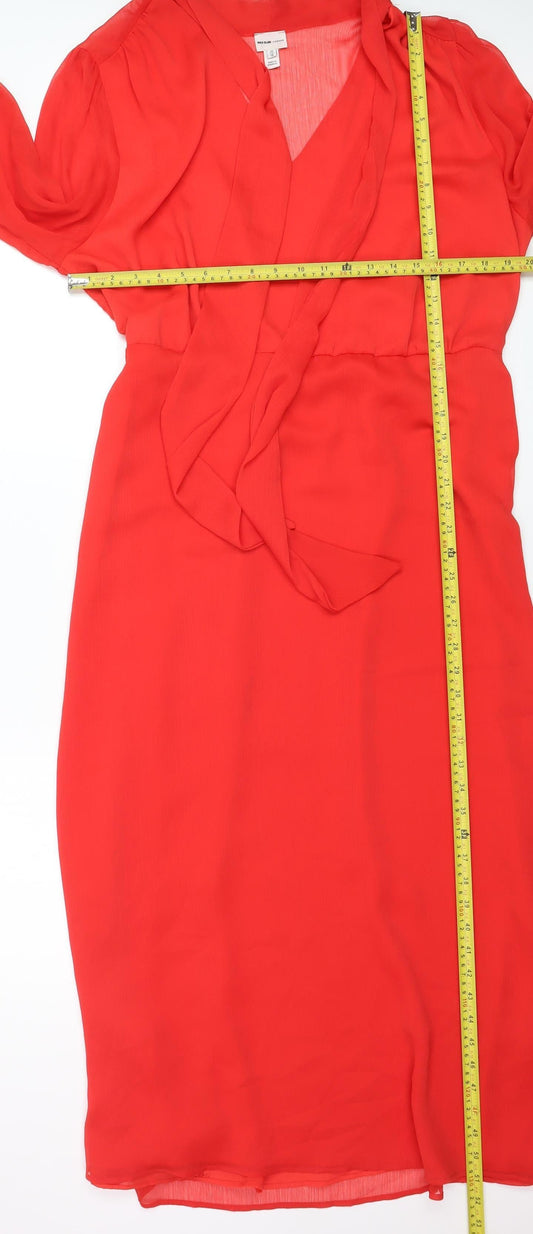 River Island Women Red Wrap Midi Dress Size 20 Long Sleeve Chiffon
