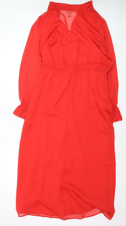 River Island Women Red Wrap Midi Dress Size 20 Long Sleeve Chiffon