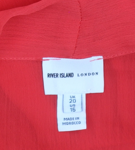 River Island Women Red Wrap Midi Dress Size 20 Long Sleeve Chiffon